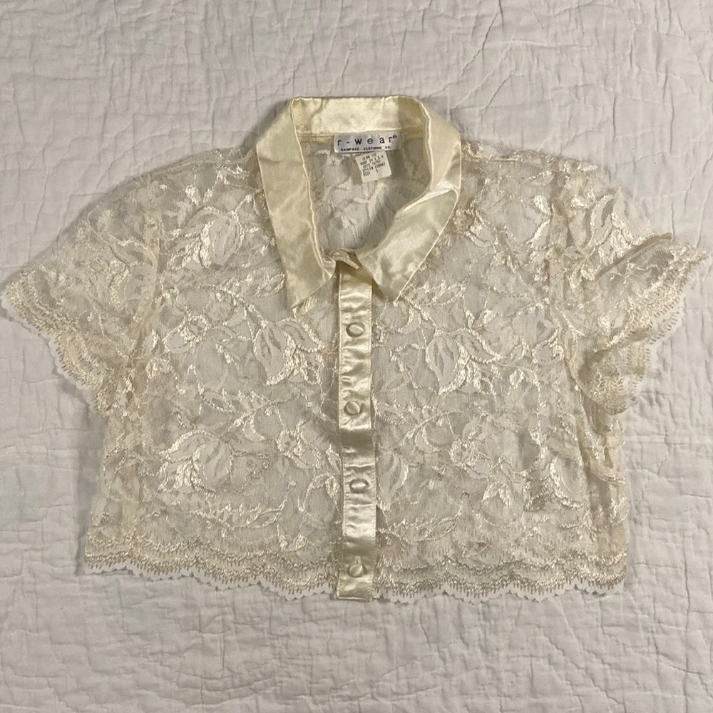 Vintage R-Wear Cropped Cream Lace Button Up size 5